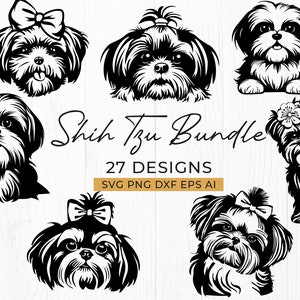 Shih Tzu Dog SVG Bundle - 27 Cut Files, Full Body, Peeking, Head Silhouettes, Dog Lover Gifts, Instant Digital Download