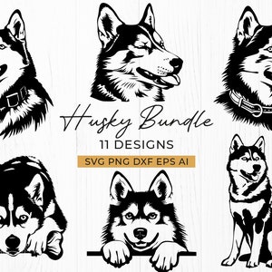 Husky SVG Bundle | 11 Siberian Husky Dog Designs | Png Svg Dxf Eps Ai | Cute Husky Clipart for Cricut, Sublimation, Stickers & Laser Cutting