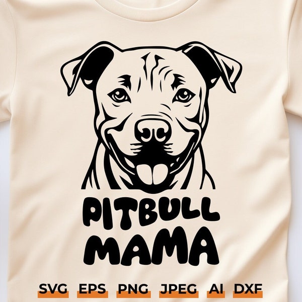 Pitbull Mama SVG, Dog Mom Shirt Design | Retro Wavy Text, Pittie Mama Svg, Dog Lover Gift, Trendy Pit Bull Design, Instant Download