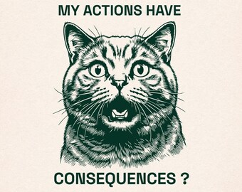 Funny Cat SVG, Sarcastic My Actions Have Consequences Shirt Design, Shocked Kitten Vector