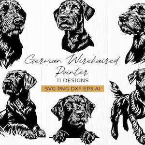 German Wirehaired Pointer SVG Bundle – 11 Dog Silhouette Designs, Hunting Dog Clipart, Pet Lover Svg Png Dxf Eps Files for Cricut