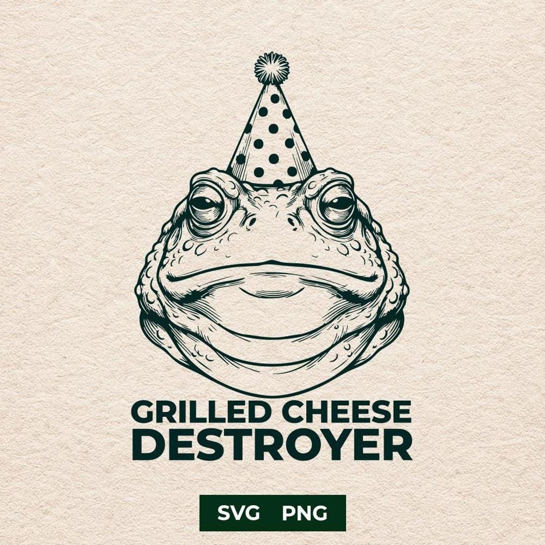 Grilled Cheese Destroyer Toad SVG, Funny Frog Party Hat PNG, Retro Toad ...