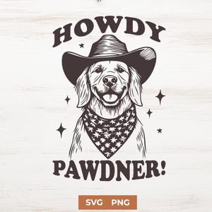 Howdy Pawdner Cowboy Dog SVG PNG | Cute Western Dog Trendy Design for Sublimation | Bandana Dog Clipart