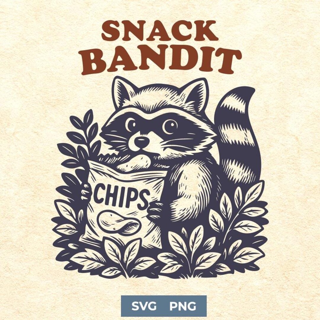 Snack Bandit Raccoon Clipart: Funny Chips Lover SVG PNG (digital ...
