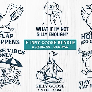 Funny Goose SVG PNG Bundle – 6 Silly Goose Clipart Designs for Sublimation, Cricut, Shirts, Mugs, Crafts | Honk Meme Goose Quotes
