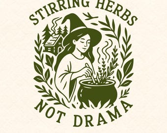 Witchy Herbs Cauldron SVG: Cottagecore Green Witch Clipart (Digital Download)