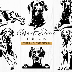 Great Dane SVG Bundle | 11 Dog Cut Files | Great Dane Silhouette Png Dxf Eps Ai | Cricut & Silhouette Pet Lover Designs