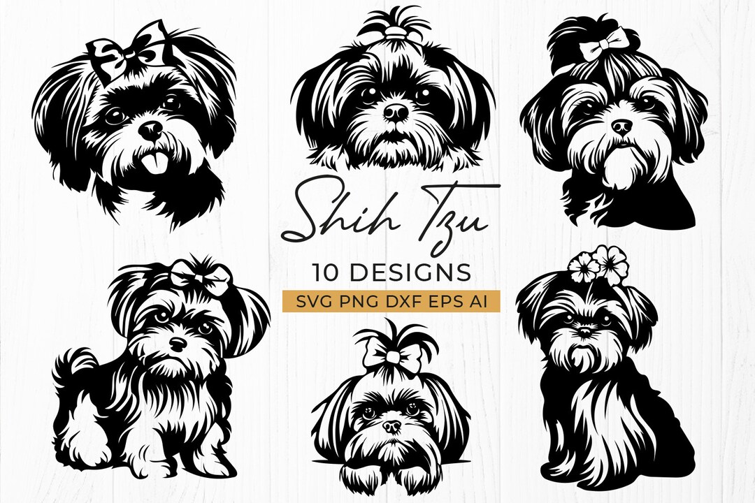 Shih Tzu Dog SVG Bundle: Funny Illustrations, Dog Portraits (digital ...