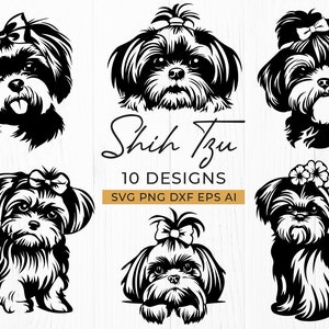 Shih Tzu Dog SVG Bundle, 10 Cut Files for Shih Tzu Owners - Funny Dog Illustrations, Dog Portrait Svg, Dog Breed, Instant Digital Download