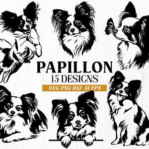 Papillon Dog SVG Bundle – 15 Papillon Cut Files for Cricut & Silhouette | Png Dxf Ai Eps Clipart | Small Dog Breed SVG Set