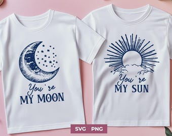 Sonne und Mond Paar T-Shirt Designs: Passendes SVG PNG Set (Digitaler Download)