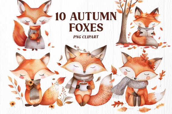 Cozy Autumn Fox Clipart Set: Rustic Fall PNGs for Crafts (Digital Download)