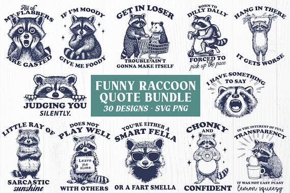 Funny Raccoon SVG Bundle for Trendy Shirts - Stay Trashy Sarcastic Animal Quotes
