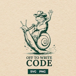 SVG de sapo cowboy sarcástico, design de camiseta engraçada com meme de caracol programador, PNG de humor tecnológico