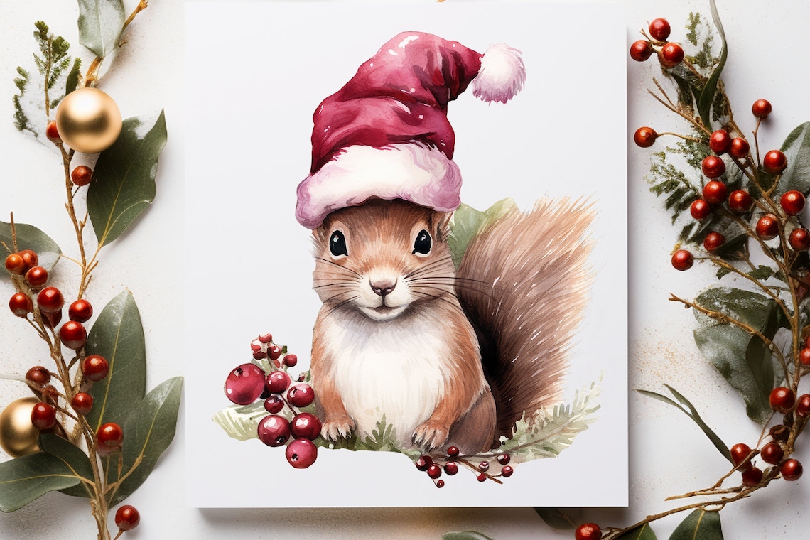 Christmas Squirrels Watercolor Clipart Festive Holiday Decor 12 PNG ...