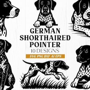 German Shorthaired Pointer SVG Bundle – 10 Hunting Dog Designs | GSP Clipart Png, Dxf, Ai, Eps | Cricut & Silhouette Cut Files