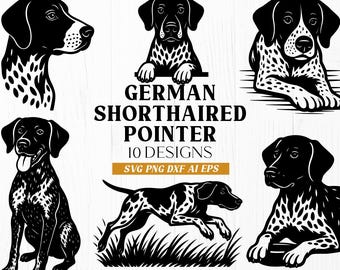 German Shorthaired Pointer SVG Bundle – 10 Hunting Dog Designs | GSP Clipart Png, Dxf, Ai, Eps | Cricut & Silhouette Cut Files
