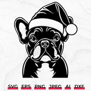 Christmas French Bulldog SVG: Frenchie in Santa Hat (Digital File)