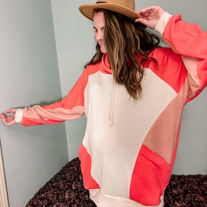Addy Pullover sewing patten pdf oversized hoodie sweatshirt cowl neck color block raglan sweater crew neck projector print at home sew