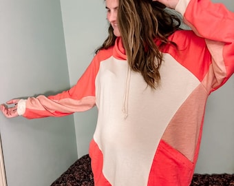 Patron de couture PDF pour sweat à capuche oversize : pull raglan color block (US XXS-3X)