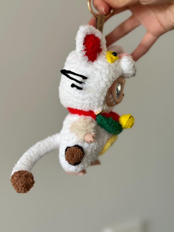 Handmade Maneki Neko Lucky Cat Crochet Labubu Clothes
