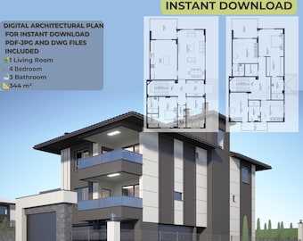 2-Story Modern House Plan: Residential Building Design (PDF, JPG & DWG)
