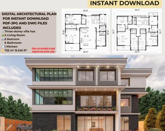 2-Story Modern House: Residential Building Design (PDF, JPG & DWG)
