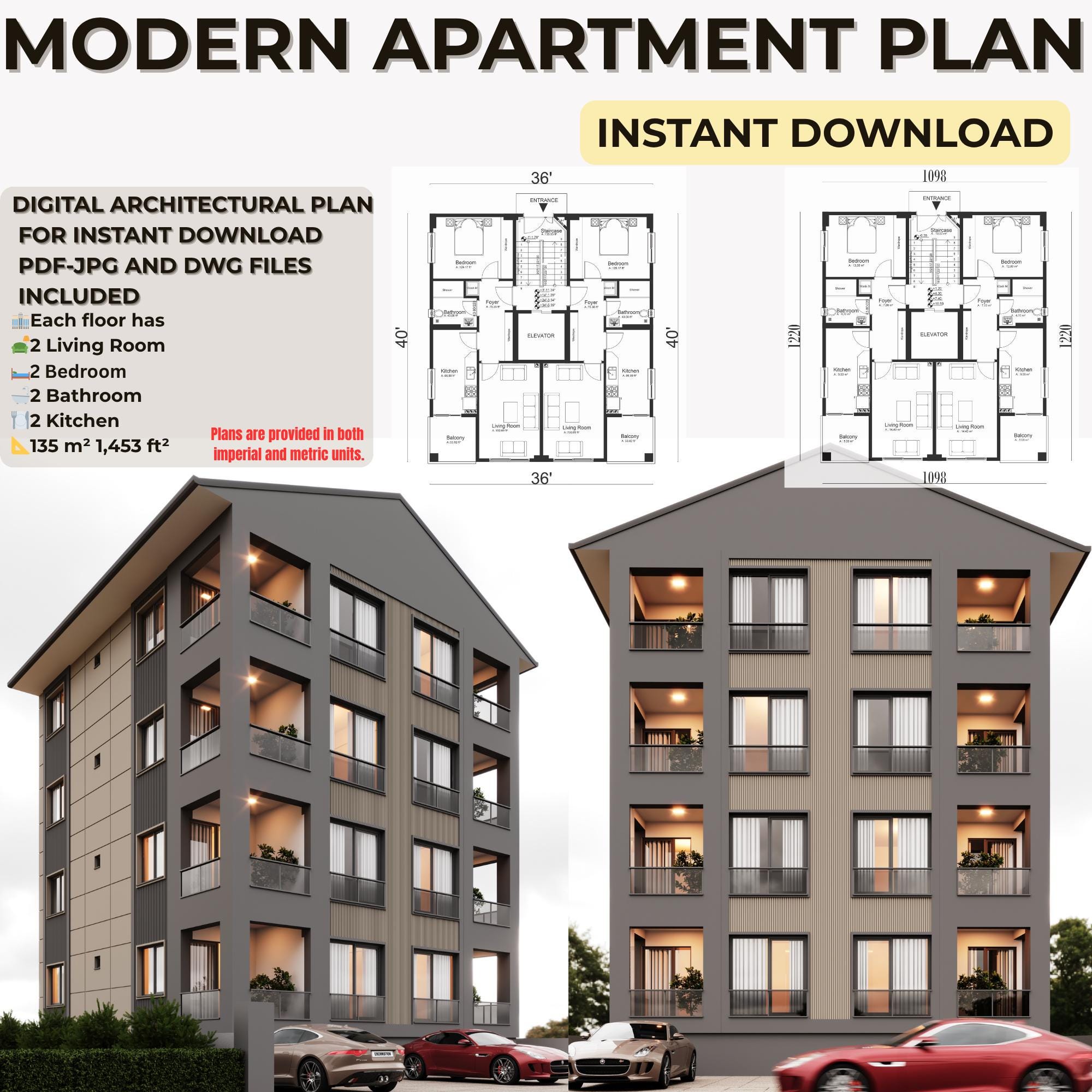 4-story Modern Apartment Plan: 8 Flats, Modern Residence (PDF, JPG ...