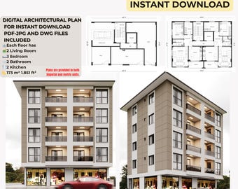 5-Story Modern Apartment Plan: 8 Flats, Modern Residence (PDF, JPG & DWG)
