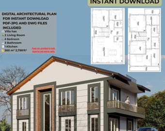 2-Story Modern House: Residential Building Design (PDF, JPG & DWG)