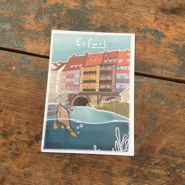 Postkarte Krämerbrücke mit Ente