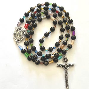 Black Rosary Beads, Full Size Rosary with Silver Crucifix, Religious Gift, Handmade Rosary Beads, Traditional Rosary Beads, Catholic Rosary