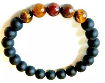 Tiger&#39;s Eye Beaded Bracelet: Unisex Gemstone Stretch Bracelet