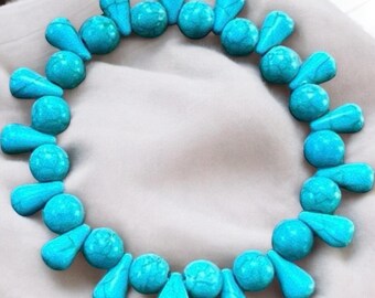 Boho Turquoise Bracelet: Teardrop & Round Beaded Stretchy Bracelet