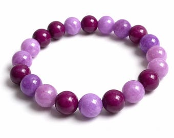 Purple Blend Glass Bead Stretch Bracelet, Stackable Handmade Jewelry