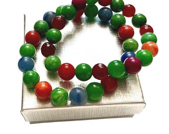 Multi Color Stone Beaded Bracelet Set: Stackable Charm Bracelet