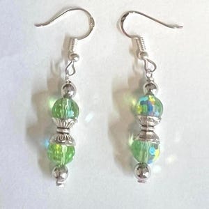 Handmade Earrings, Dangle Earrings, Crystal Earrings, Handmade Green Beaded Dangle Earrings, Faceted Glass Beads, Gift for Her
