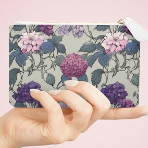 Hortensie Clutch Tasche Boho Reise-Make-up Tasche Blumen kleine Geldbörse Geschenk für sie Geldbörse Karte Geldbörse Frau Geschenk winzige Handtasche Geburt Blume