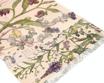Sciarpa da studio botanico, regalo per appassionata di botanica, look vintage, illustrazione botanica, stampe dark academia di Harriet Adams