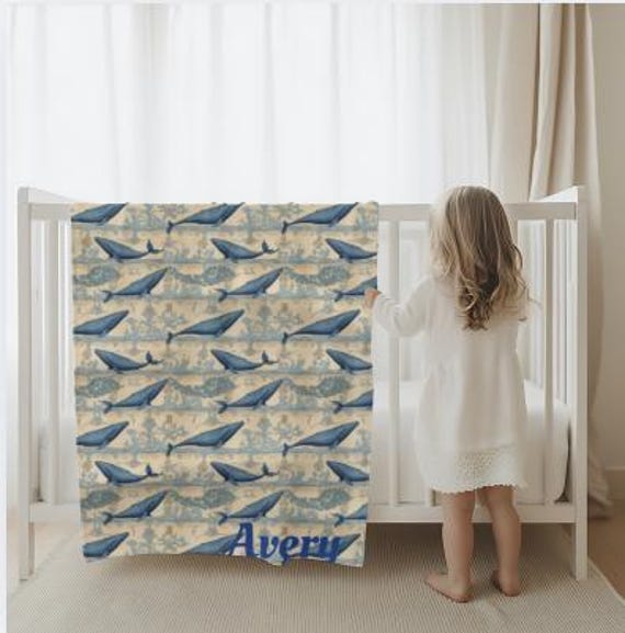 Whale Baby Blanket Personalized Nautical Nursery Decor Baby Shower