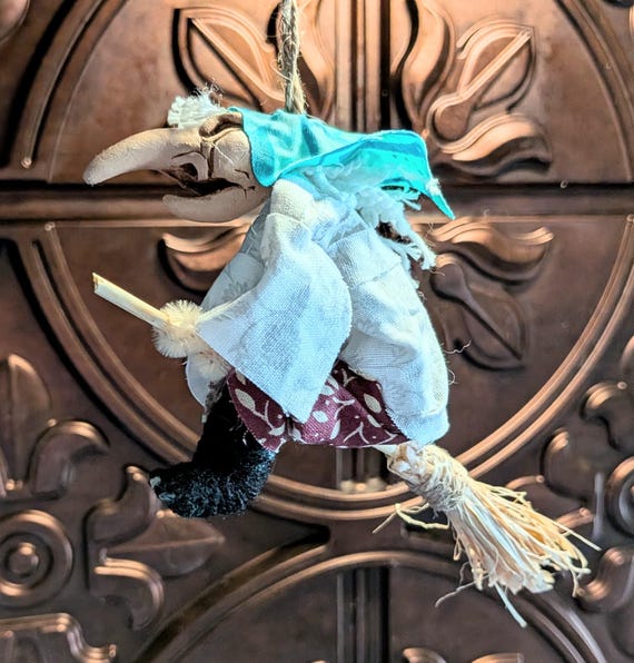 kitchen witch doll hanging 70s style good luck charm cucina crone handmade sculpture ooak green garden witch befana doll witchy kitchen