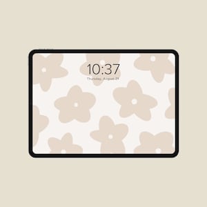 May include: A digital tablet with a white background and a pattern of beige flowers. The time is 10:37 and the date is Thursday, August 29.