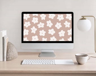 Neutral Desktop Wallpaper Floral Abstract Minimalist Boho Aesthetic Laptop Background | Digital Download