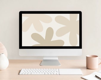 Neutral Desktop Wallpaper Floral Abstract Minimalist Boho Aesthetic Laptop Background | Digital Download