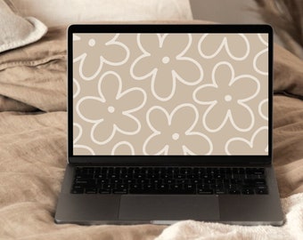 Neutral Desktop Wallpaper Floral Abstract Minimalist Boho Aesthetic Laptop Background | Digital Download