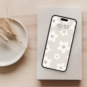 Boho Floral Neutral Aesthetic Phone Wallpaper Home Screen Background | Digital Download