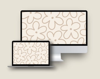 Neutral Desktop Wallpaper Floral Abstract Minimalist Boho Aesthetic Laptop Background | Digital Download