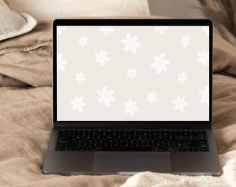 Neutral Desktop Wallpaper Floral Abstract Minimalist Boho Aesthetic Laptop Background | Digital Download