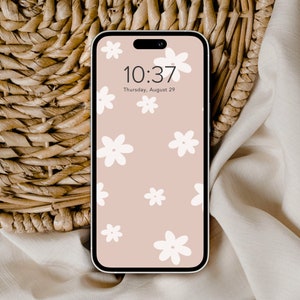 Boho Floral Neutral Aesthetic Phone Wallpaper Home Screen Background | Digital Download