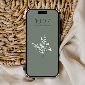 Boho Floral Neutral Aesthetic Phone Wallpaper Home Screen Background | Digital Download